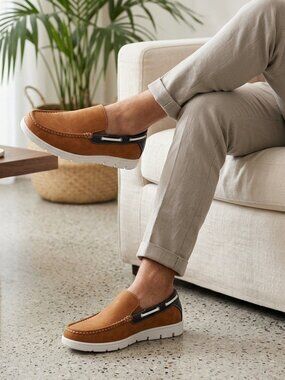 Men's Moccasins Driving Comfort Slip on Loafers Boat Shoes Tan